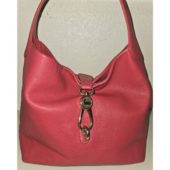 Dooney & Bourke Lucca Red Leather Logo Lock Hobo Bag Purse 15x12x5 *see All Pics - Picture 3 of 15